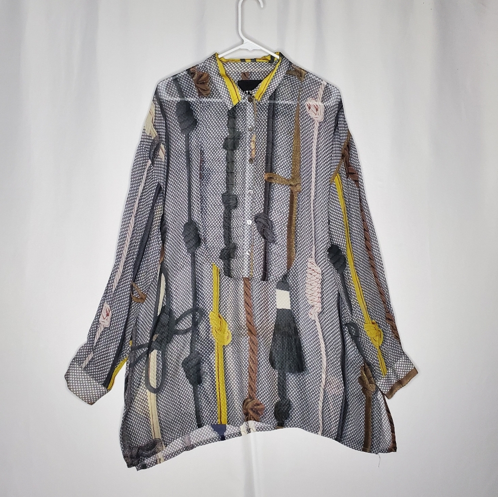 Bitte Kai Rand Tunic Womens 3 XXL Semi-Sheer Neutral Rope Tie Art Wear Designer